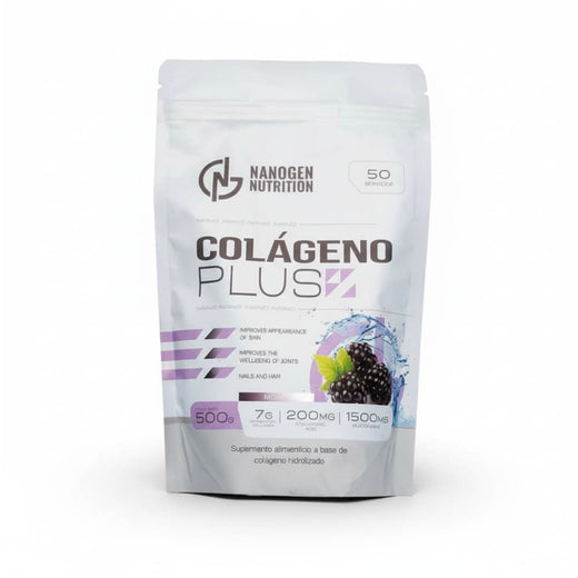 Bolsa de Colágeno Plus Nanogen Nutrition 500 g sabor mora con 50 servicios