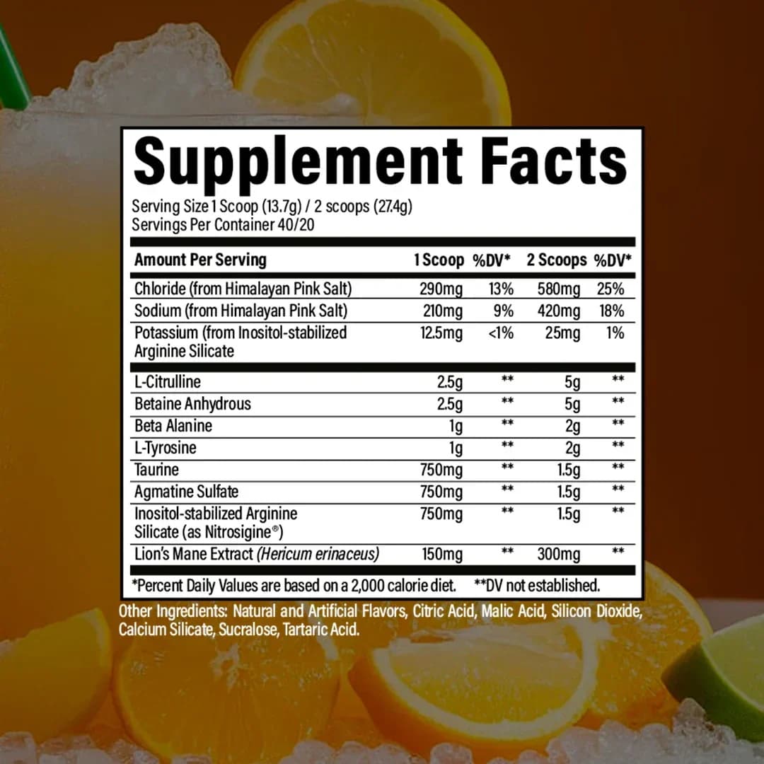 Pump Pre-Entreno Sin Estimulantes Citrulina + Nitrosigine® — RAW Nutrition Citrus Slush 548g 40 Porciones