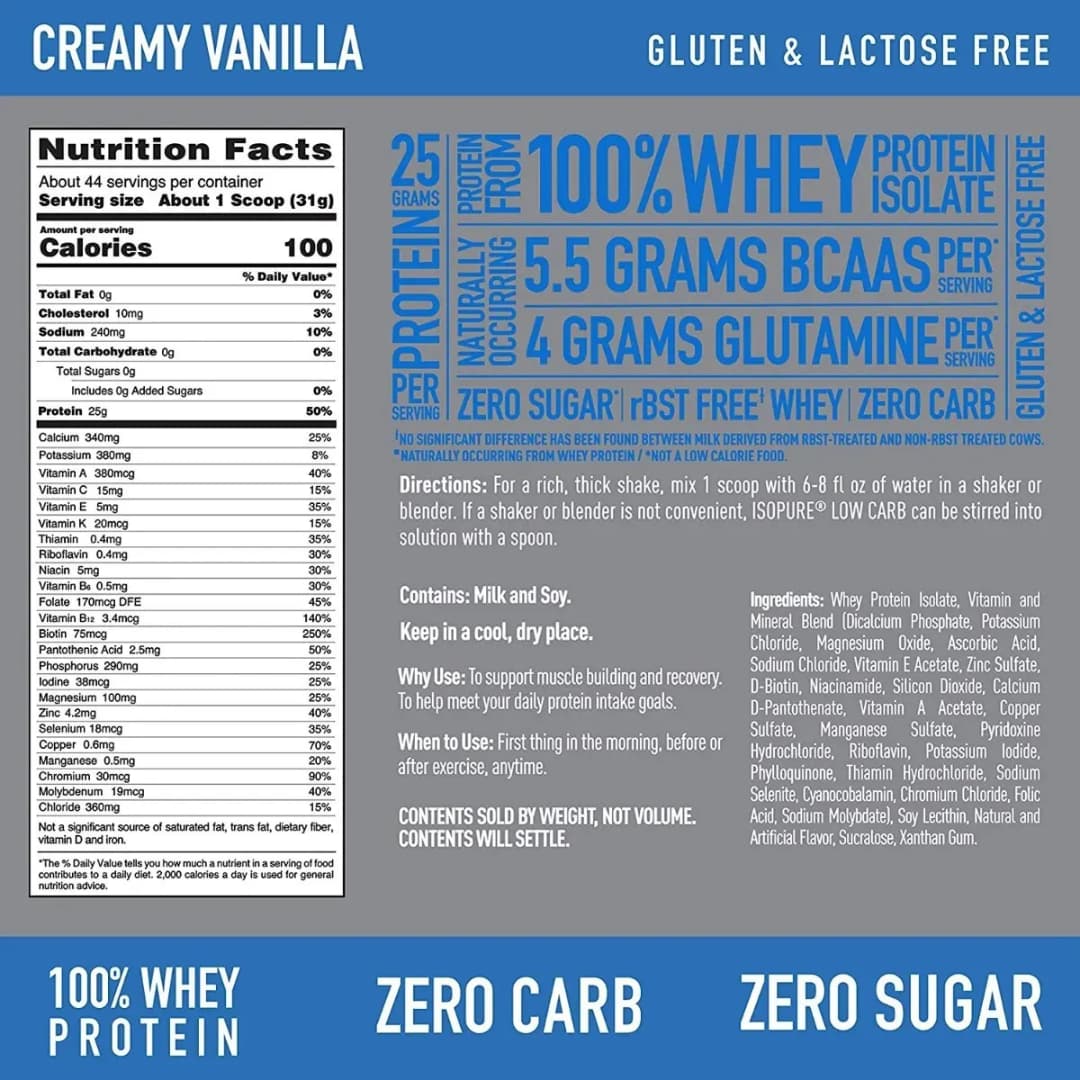 Whey Protein Isolate 25g Proteína Cero Carbohidratos — Isopure Zero Carb 1.36kg
