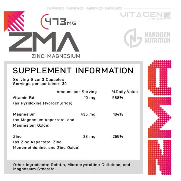 ZMA Nanogen Zinc Magnesio B6 90 Cápsulas
