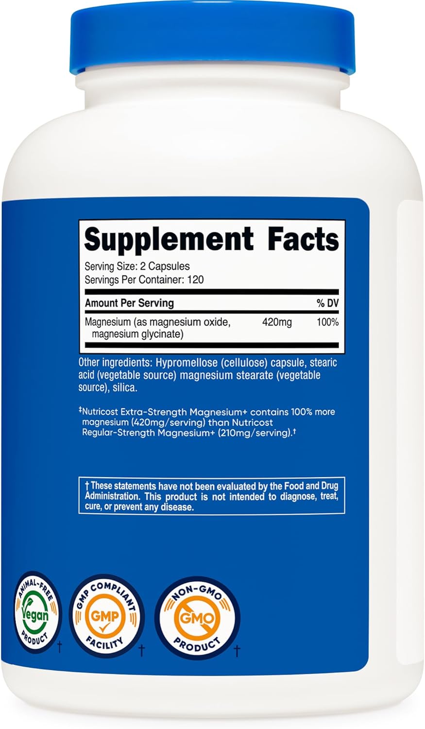 Nutricost Magnesium+ Extra-Strength — 420 mg 240 Cápsulas 120 Servicios