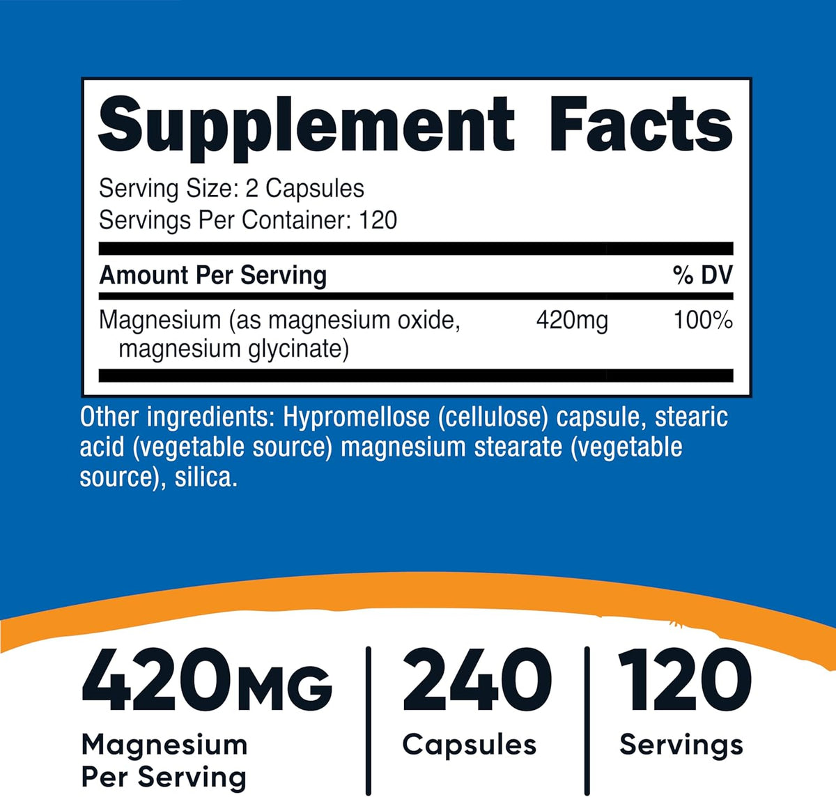 Nutricost Magnesium+ Extra-Strength — 420 mg 240 Cápsulas 120 Servicios