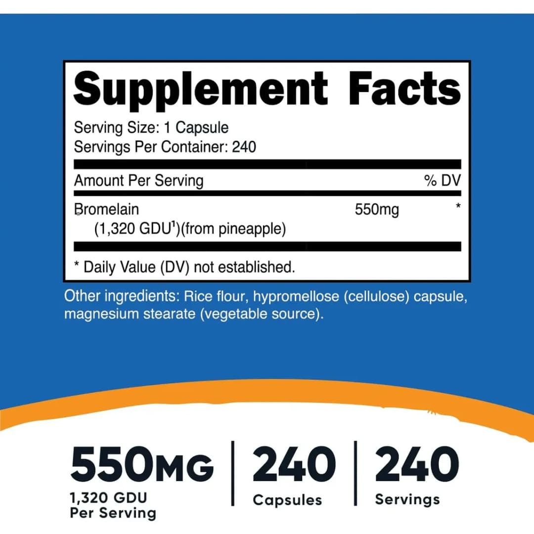 Bromelain Nutricost 550 mg 1320 GDU 240 Cápsulas Veganas