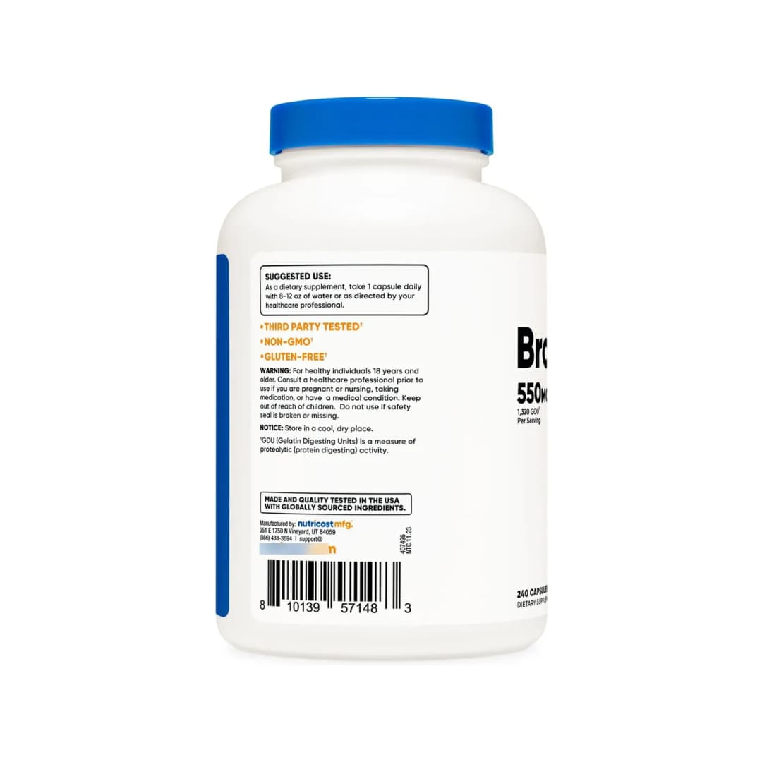 Bromelain Nutricost 550 mg 1320 GDU 240 Cápsulas Veganas