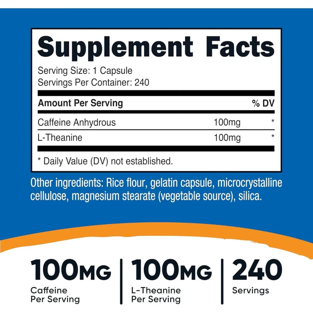 Cafeína con L-Teanina 100mg/100mg en Cápsulas — Nutricost