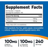 Cafeína con L-Teanina 100mg/100mg en Cápsulas — Nutricost