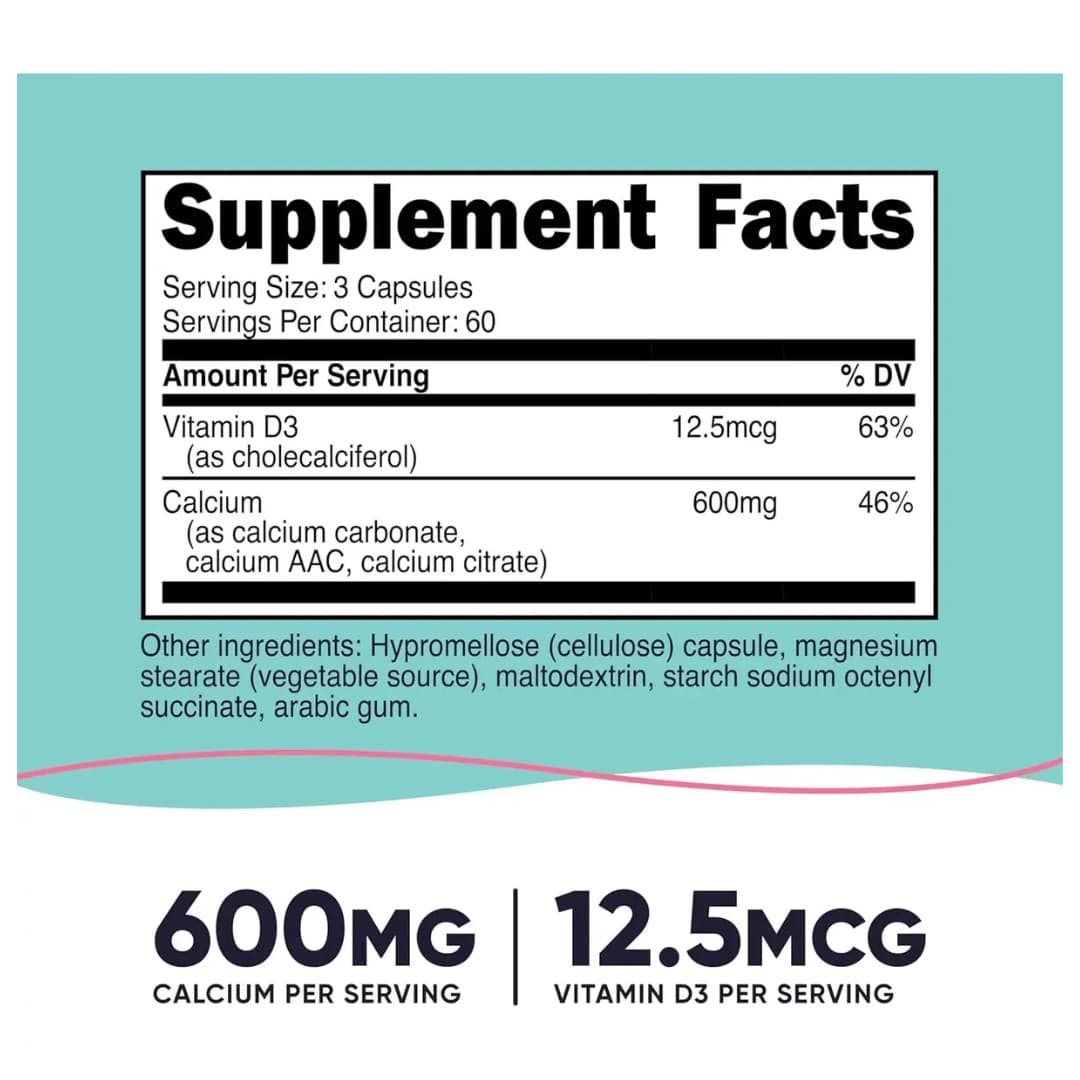 Calcium + Vitamin D3 Nutricost Women 600 mg 180 Cápsulas Veganas