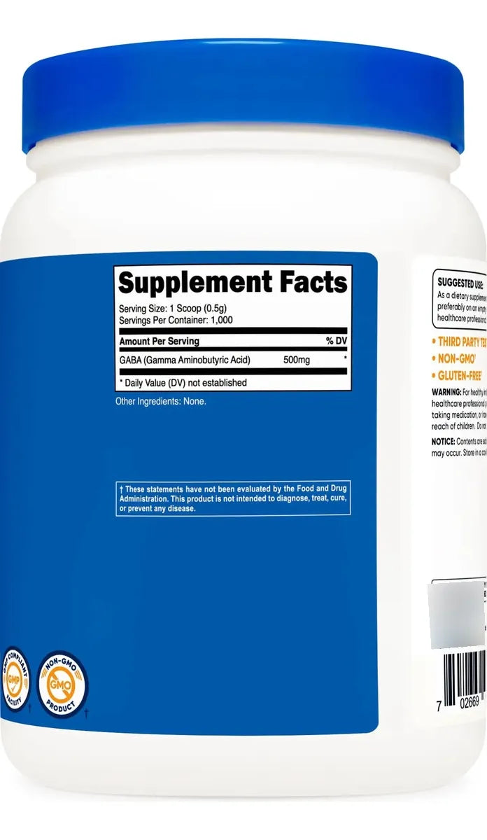 Nutricost GABA Powder — Ácido Gamma Aminobutírico 500 mg 500 g 1,000 Servicios