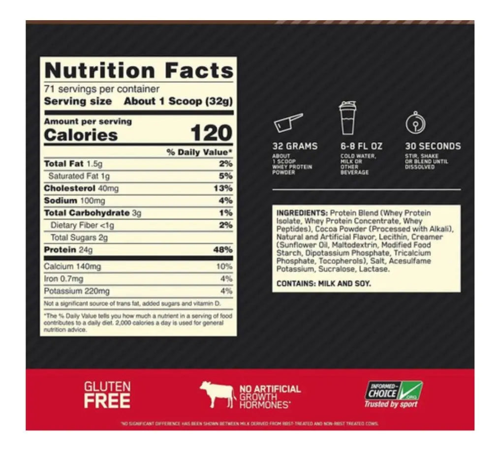 WHEY GOLD STANDARD OPTIMUM NUTRITION 74 SERVIDAS 5LBS (2.22KG)