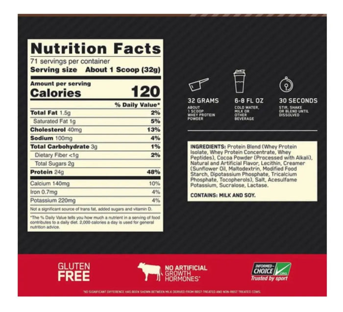 WHEY GOLD STANDARD OPTIMUM NUTRITION 74 SERVIDAS 5LBS (2.22KG)