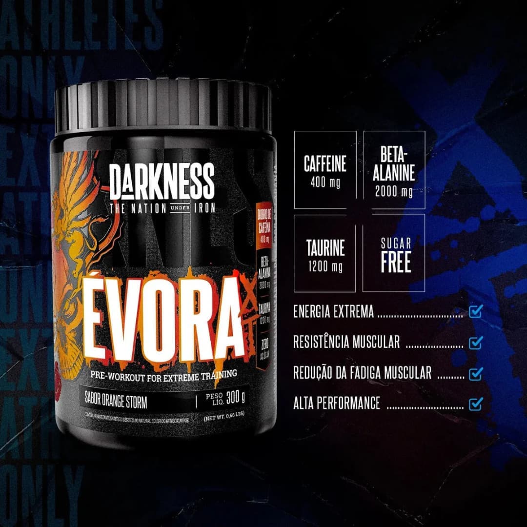Pre entreno Darkness Évora XT for Extreme Training 400 mg Cafeína 2,000 mg Beta Alanina 300 g