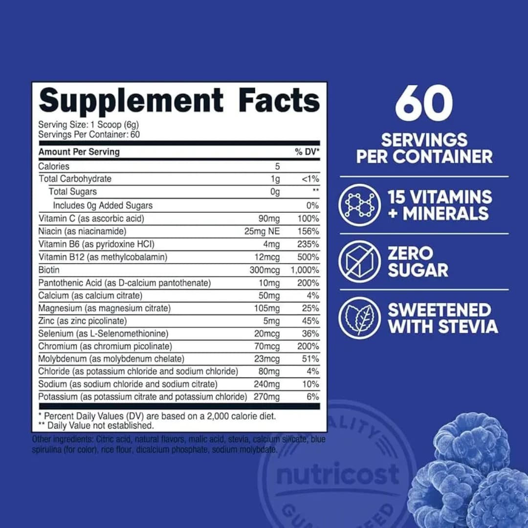 Electrolytes Nutricost Blue Raspberry 234 g 60 Servicios