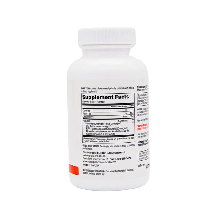 Fish Oil Rugby 1000 mg Omega 3 EPA DHA 100 Softgels
