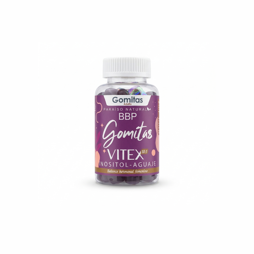 Suplemento en gomitas BBP Vitex 10:1 e Inositol de Paraíso Natural sabor uva para regular el ciclo menstrual.