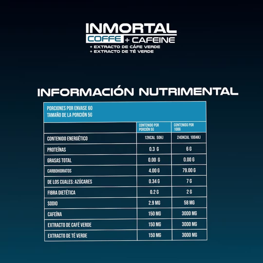 Inmortal Coffe + Cafeine BE Supplements 150 mg Cafeína 300 g