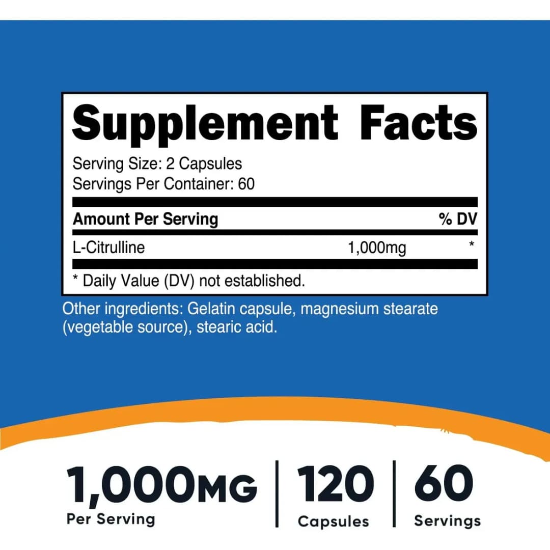 L-Citrulline Nutricost 1000 mg 120 Cápsulas 60 Servicios