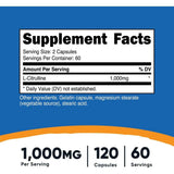 L-Citrulline Nutricost 1000 mg 120 Cápsulas 60 Servicios