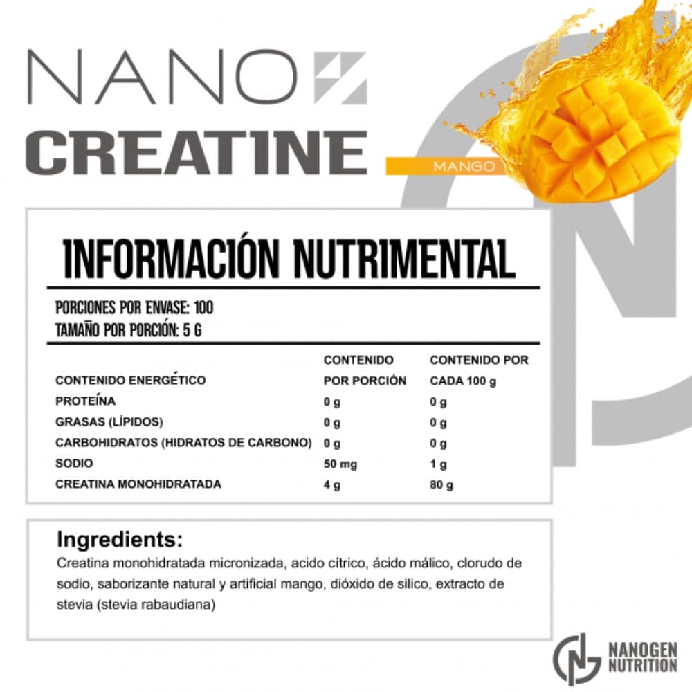 Nano Creatine Monohidrato 500 g 100 Servicios | Nanogen