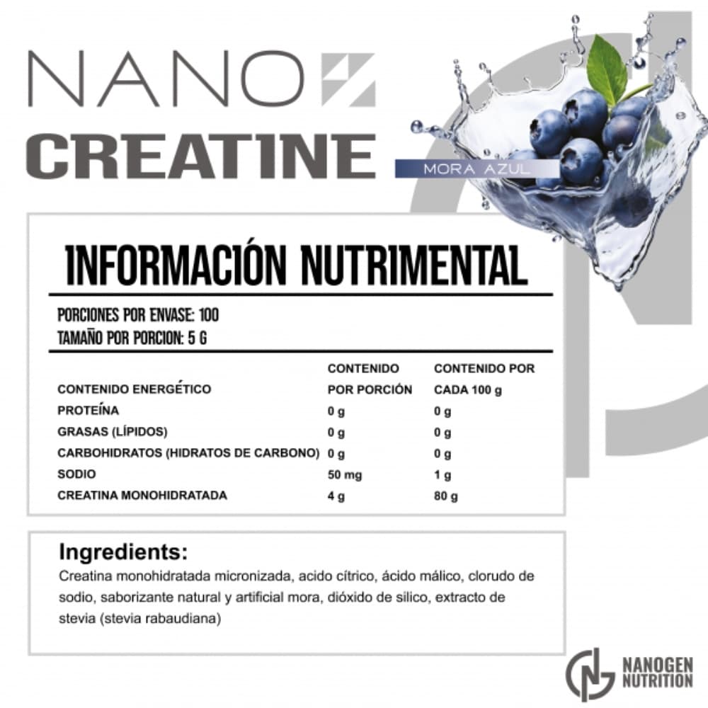 Nano Creatine Monohidrato 500 g 100 Servicios | Nanogen