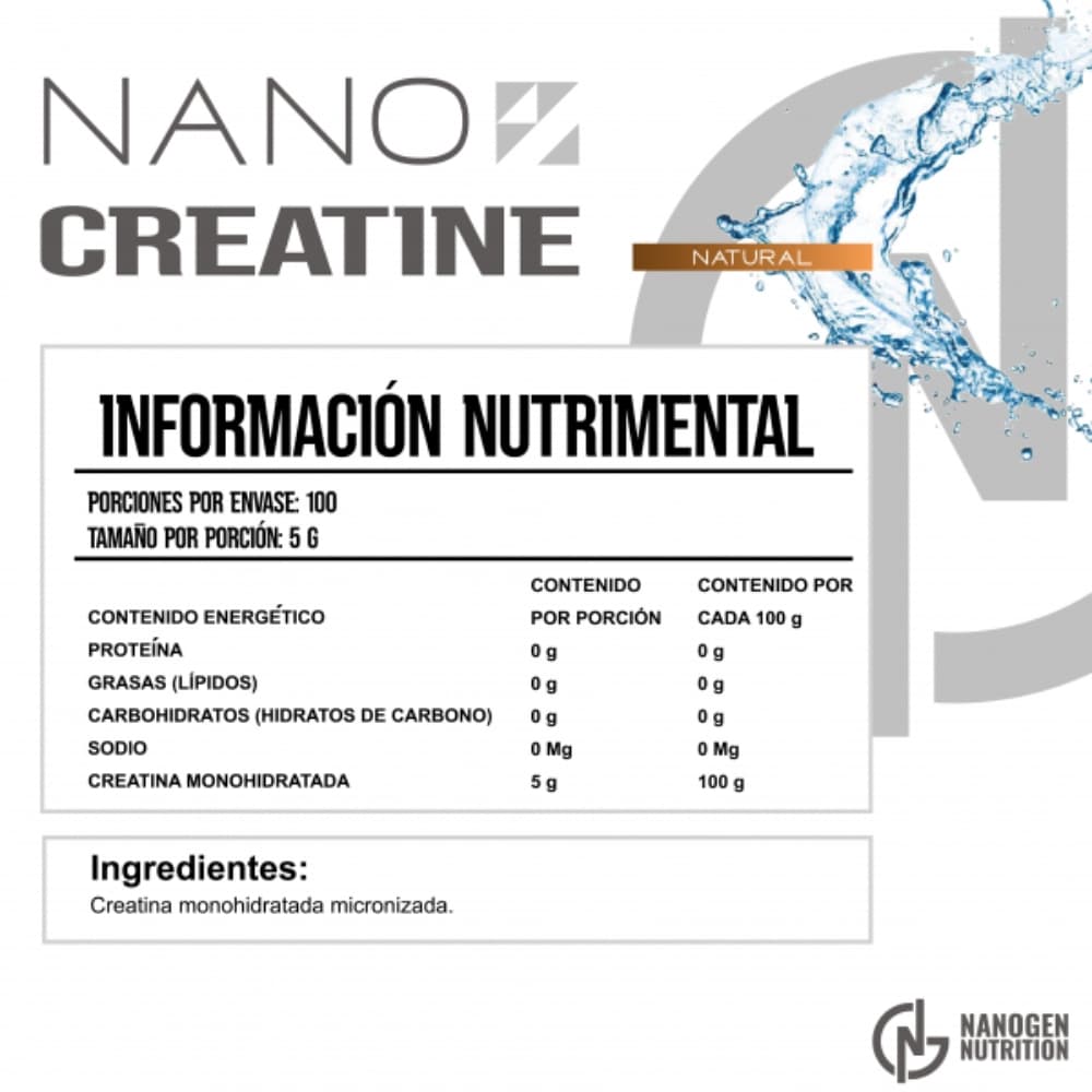 Nano Creatine Monohidrato 500 g 100 Servicios | Nanogen