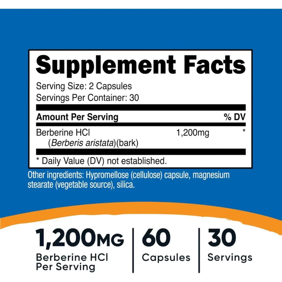 Nutricost Berberine as Berberine HCl — 1,200 mg 60 Cápsulas 30 Servicios