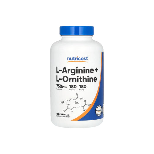 Nutricost L-Arginine + L-Ornithine — 750 mg 180 Cápsulas 180 Servicios