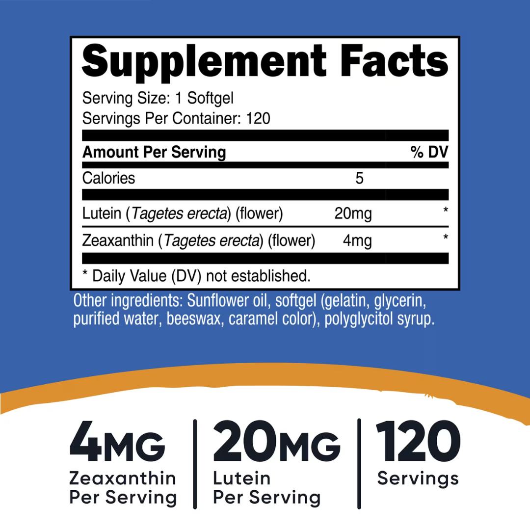 Nutricost Zeaxanthin with Lutein — 20 mg Luteína + 4 mg Zeaxantina 120 Softgels 120 Servicios