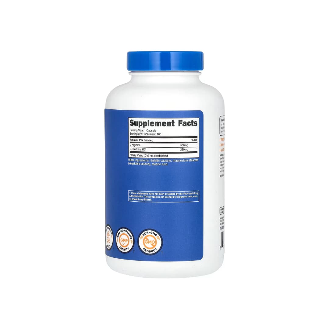 Nutricost L-Arginine + L-Ornithine — 750 mg 180 Cápsulas 180 Servicios