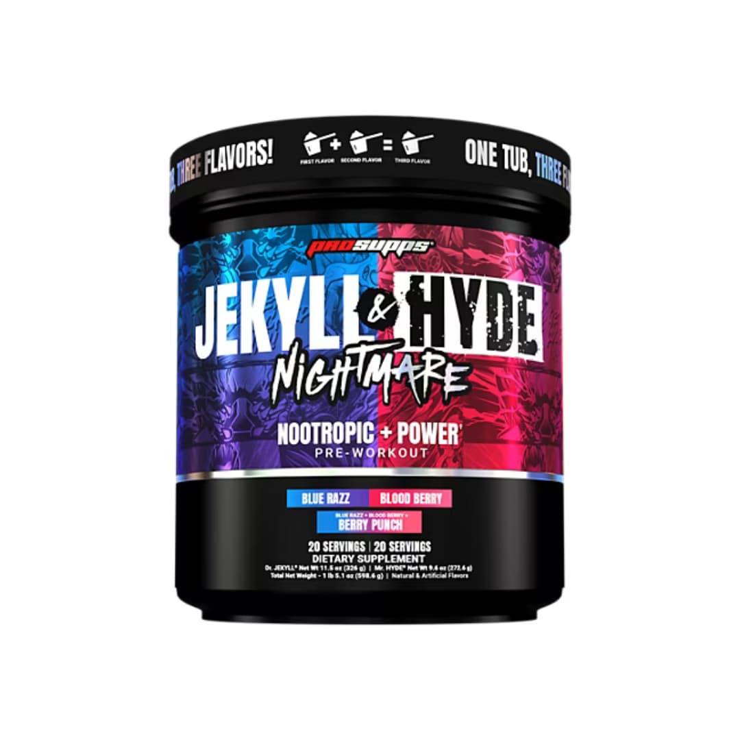 ProSupps Jekyll & Hyde Nightmare — Nootropic + Power Pre-Workout Doble Fórmula 40 Servicios (Blue Razz + Blood Berry)