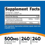 Ácido Pantoténico Vitamina B5 500 mg en Cápsulas — Nutricost