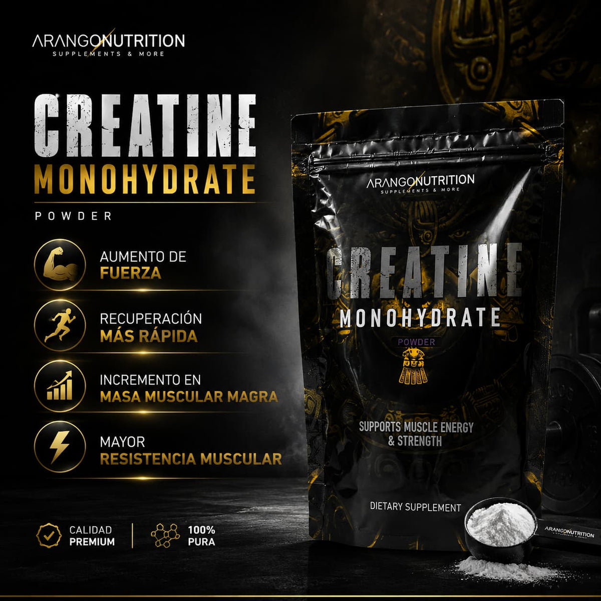 Creatine Monohydrate Arango Nutrition 5 g Micronizada Sin Sabor 90 serv
