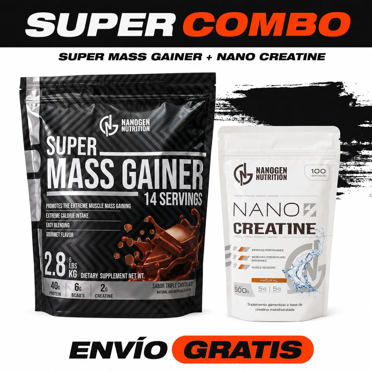 Combo Construcción de Masa Nanogen Super Mass Giner+ Nano Creatine